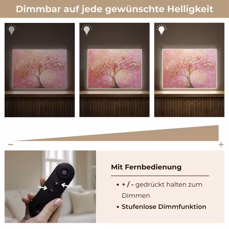 Boom - Roze - Goud - Modern Light Box met batterij (Wandlamp) middel -USP_dimbaarDE