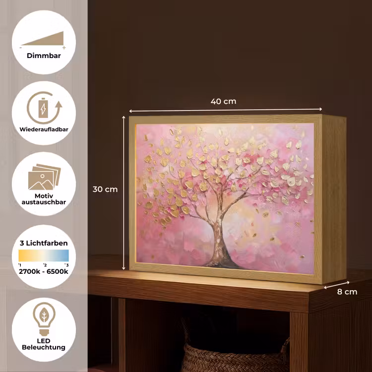 Boom - Roze - Goud - Modern Light Box met batterij (Wandlamp) middel -USP_websiteoverzichtDE