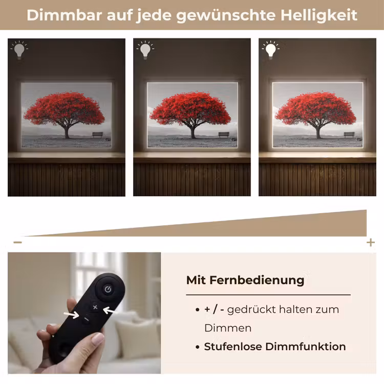 Boom - Rood - Natuur - Zwart wit Light Box met batterij (Wandlamp) middel -USP_dimbaarDE