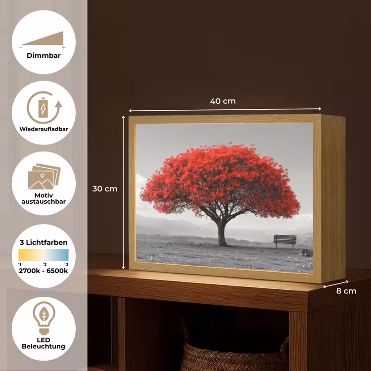 Boom - Rood - Natuur - Zwart wit Light Box met batterij (Wandlamp) middel -USP_websiteoverzichtDE
