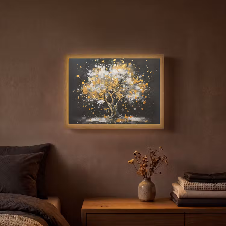 Boom - Zwart - Goud - Wit - Modern Light Box met batterij (Wandlamp) middel -sfeer4