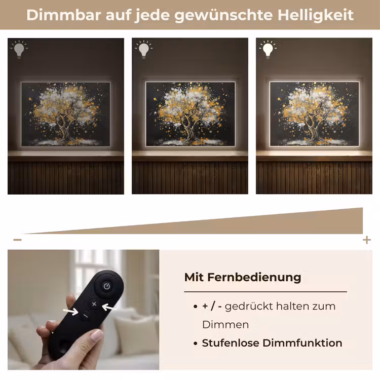 Boom - Zwart - Goud - Wit - Modern Light Box met batterij (Wandlamp) middel -USP_dimbaarDE
