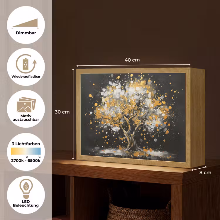 Boom - Zwart - Goud - Wit - Modern Light Box met batterij (Wandlamp) middel -USP_websiteoverzichtDE