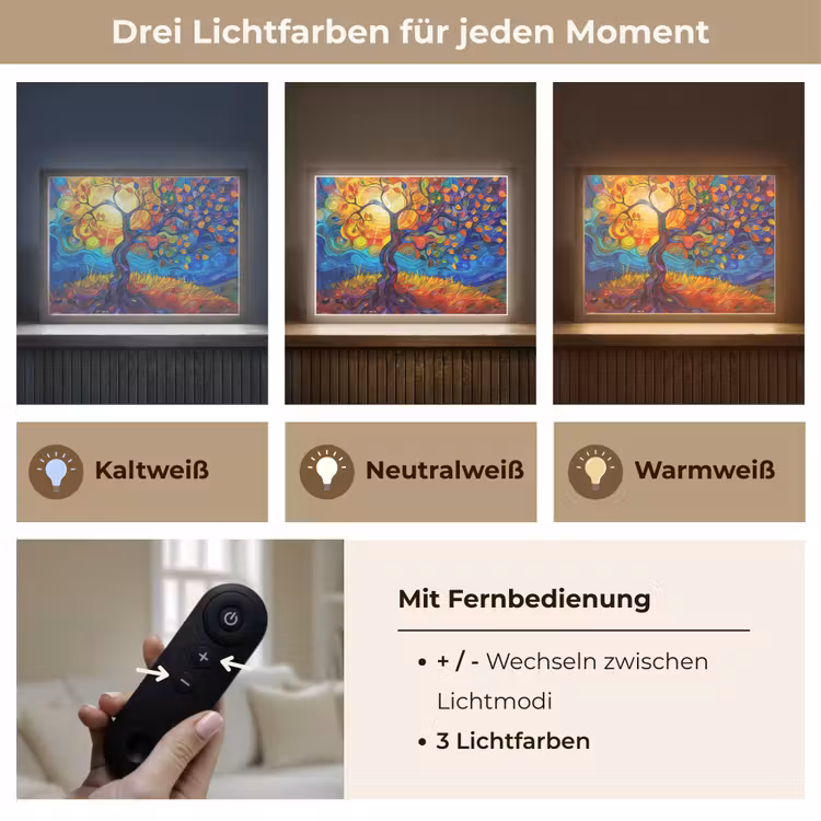 Boom - Zon - Verflook - Kleuren - Abstract Light Box met batterij (Wandlamp) middel -USP_lichtkleurDE