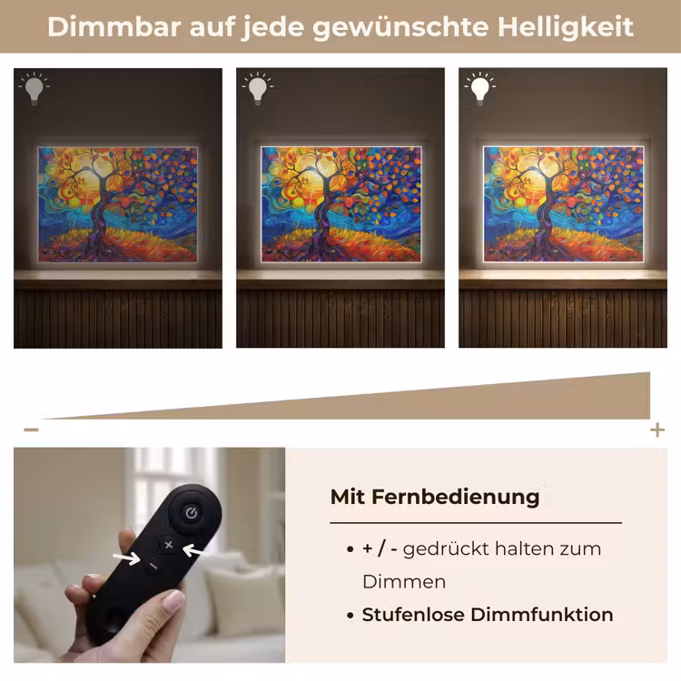 Boom - Zon - Verflook - Kleuren - Abstract Light Box met batterij (Wandlamp) middel -USP_dimbaarDE