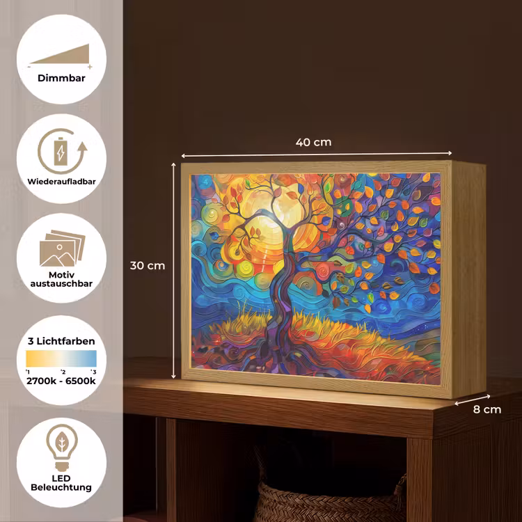 Boom - Zon - Verflook - Kleuren - Abstract Light Box met batterij (Wandlamp) middel -USP_websiteoverzichtDE