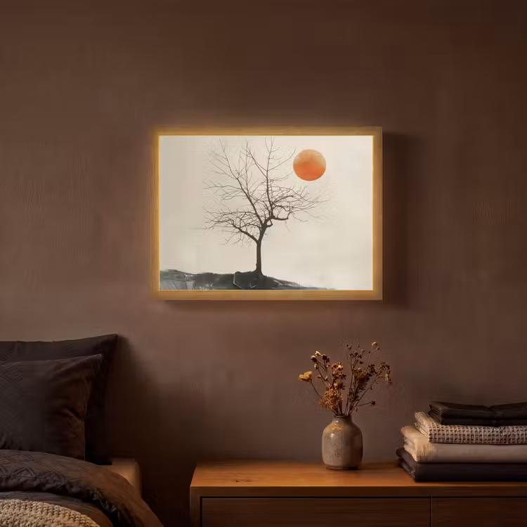 Boom - Zon - Modern - Landschap Light Box met batterij (Wandlamp) middel -sfeer4