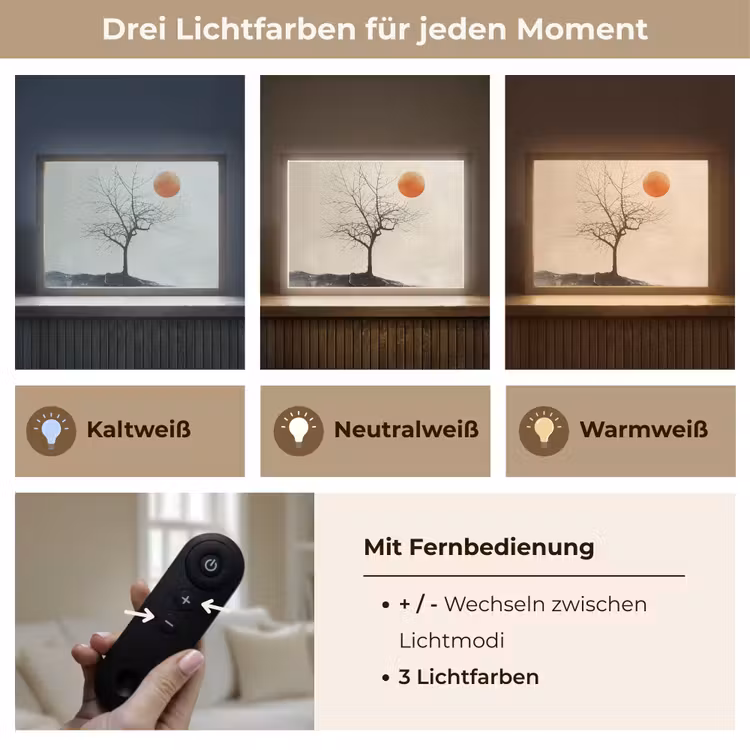 Boom - Zon - Modern - Landschap Light Box met batterij (Wandlamp) middel -USP_lichtkleurDE