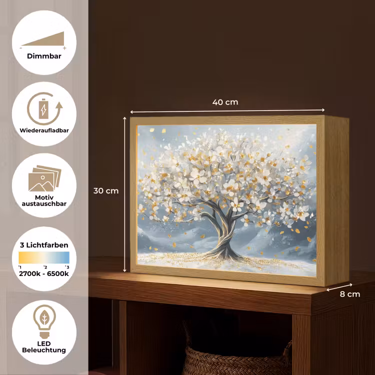 Boom - Winter - Levensboom - Modern - Goud Light Box met batterij (Wandlamp) middel -USP_websiteoverzichtDE