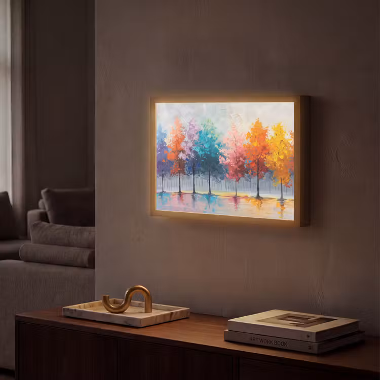 Bomen - Kleurrijk - Natuur - Abstract Light Box met batterij (Wandlamp) middel -sfeer1