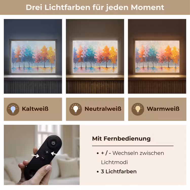 Bomen - Kleurrijk - Natuur - Abstract Light Box met batterij (Wandlamp) middel -USP_lichtkleurDE