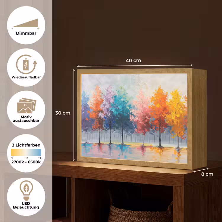 Bomen - Kleurrijk - Natuur - Abstract Light Box met batterij (Wandlamp) middel -USP_websiteoverzichtDE
