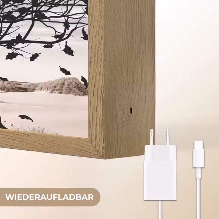 Bomen - Gezicht - Bladeren - Moderne kunst Light Box met batterij (Wandlamp) middel -USP_websiteoplaadbaarDE