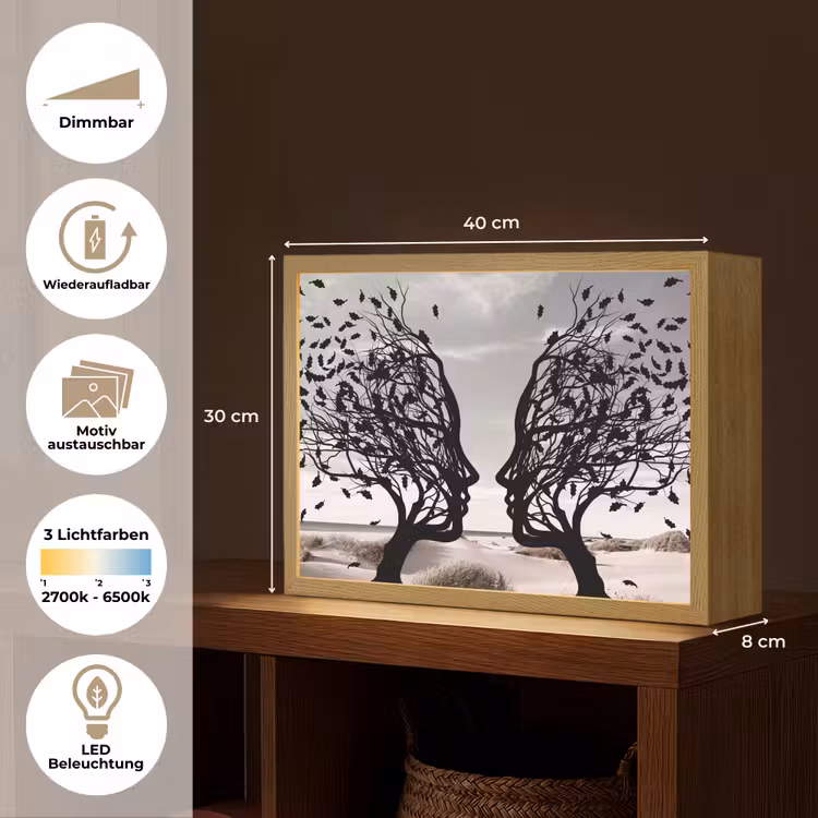 Bomen - Gezicht - Bladeren - Moderne kunst Light Box met batterij (Wandlamp) middel -USP_websiteoverzichtDE