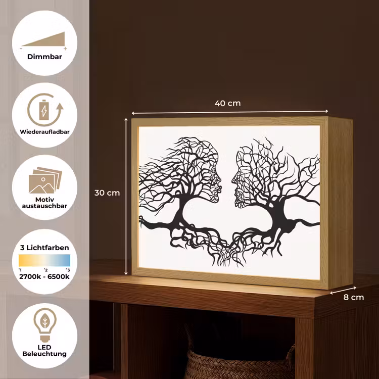 Bomen - Gezicht - Kunst - Abstract Light Box met batterij (Wandlamp) middel -USP_websiteoverzichtDE