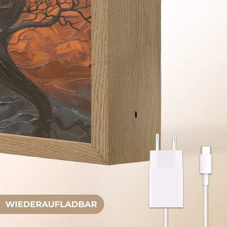 Bomen - Gezichten - Zon - Kunst Light Box met batterij (Wandlamp) middel -USP_websiteoplaadbaarDE