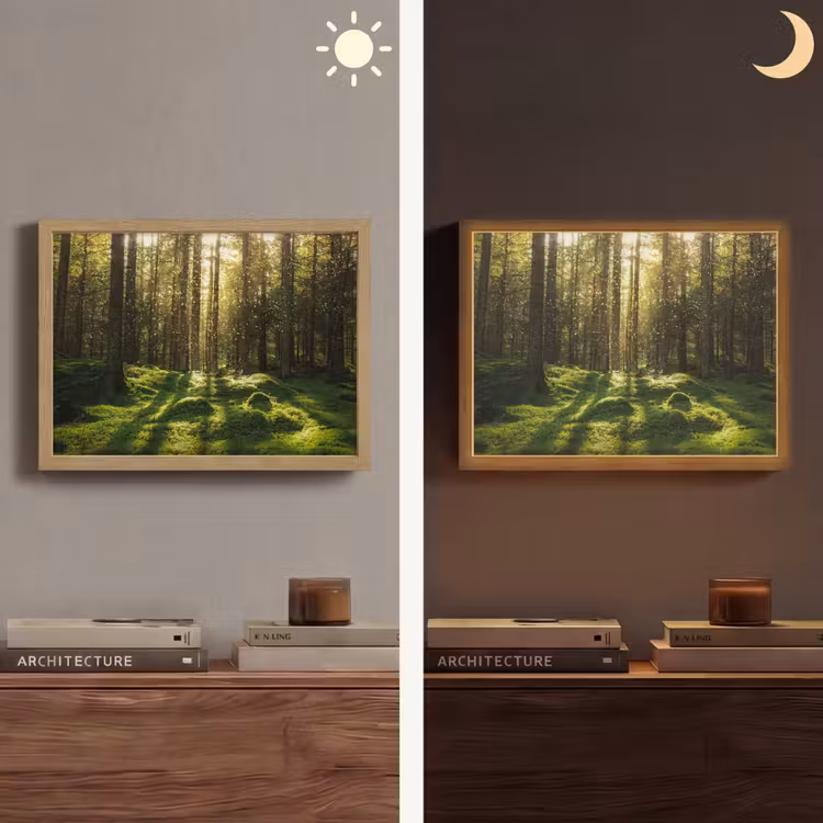 Bomen - Bos - Mos - Planten - Zon - Natuur Light Box met batterij (Wandlamp) middel -sfeer3