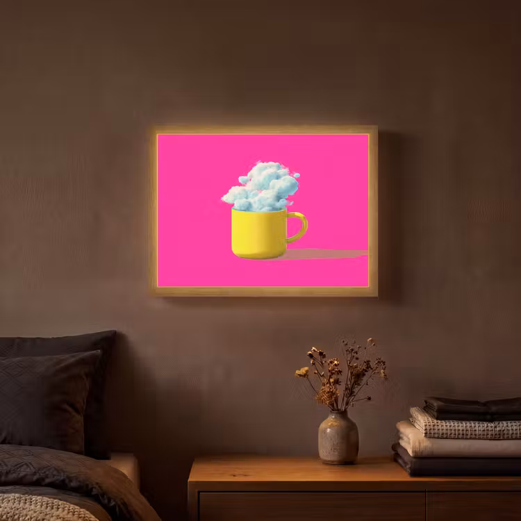 Mok - Wolken - Roze - Minimalitisch Light Box met batterij (Wandlamp) middel -sfeer4
