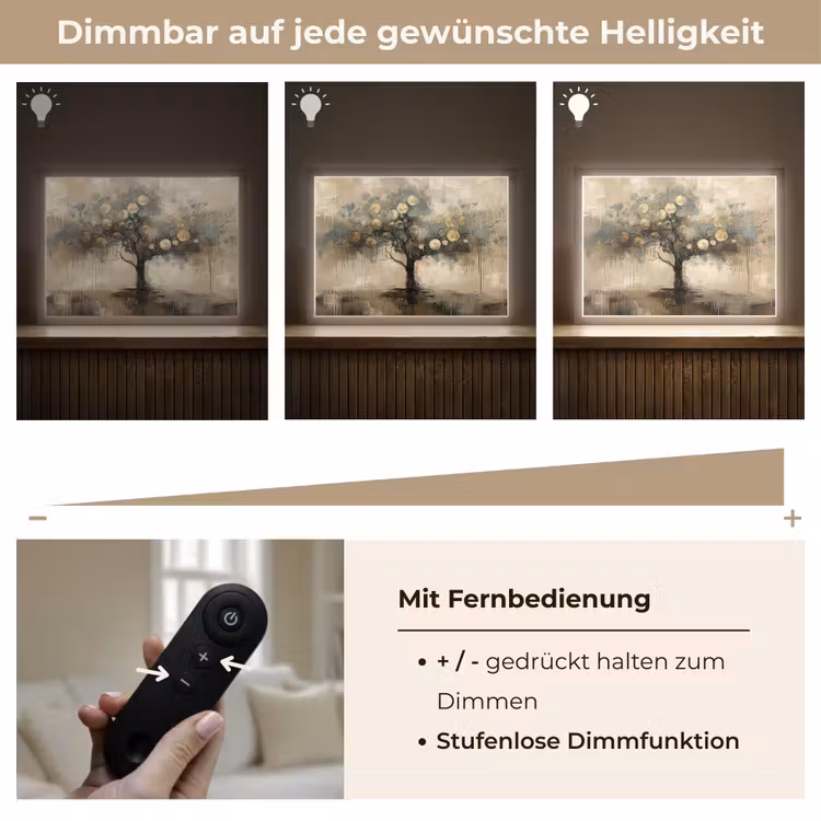 Beige - Abstract - Boom - Goud Light Box met batterij (Wandlamp) middel -USP_dimbaarDE