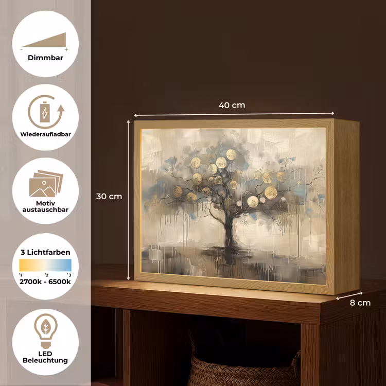 Beige - Abstract - Boom - Goud Light Box met batterij (Wandlamp) middel -USP_websiteoverzichtDE