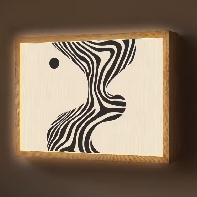 Beige - Lijnen - Golvend - Abstract Light Box met batterij (Wandlamp) middel -z3d_website