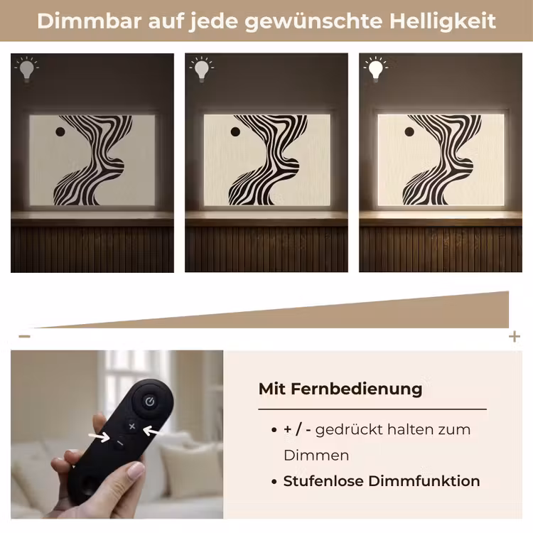 Beige - Lijnen - Golvend - Abstract Light Box met batterij (Wandlamp) middel -USP_dimbaarDE