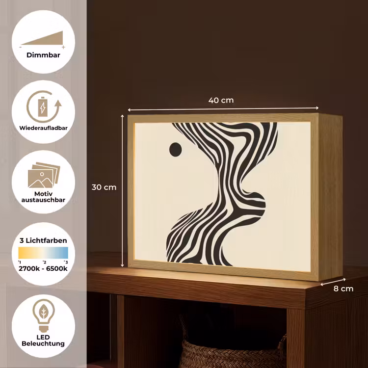 Beige - Lijnen - Golvend - Abstract Light Box met batterij (Wandlamp) middel -USP_websiteoverzichtDE