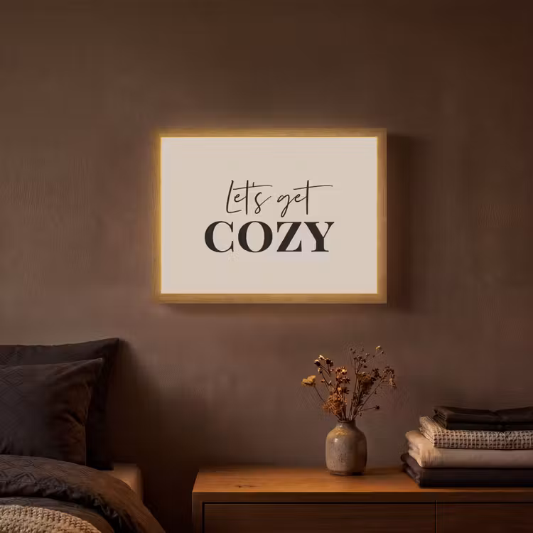 Beige - Winter - Quote - Cozy Light Box met batterij (Wandlamp) middel -sfeer4