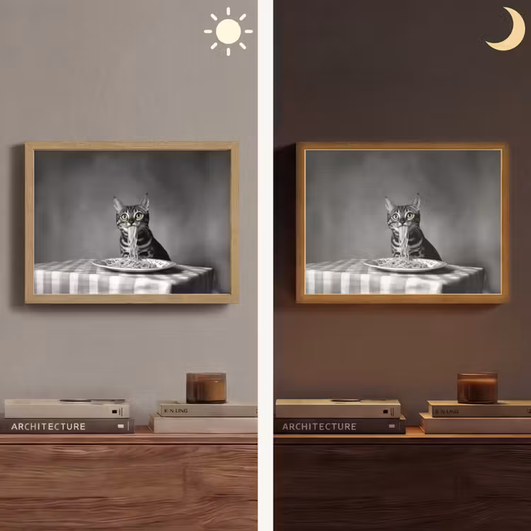 Bengaal - Kat - Tafelkleed - Zwart - Wit - Dier Light Box met batterij (Wandlamp) middel -sfeer3