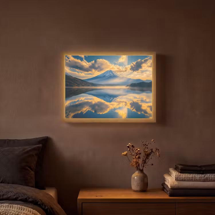 Berg - Rivier - Zonsondergang Light Box met batterij (Wandlamp) middel -sfeer4