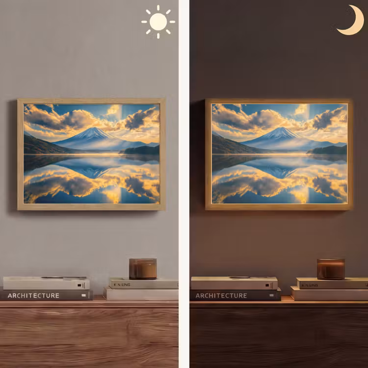Berg - Rivier - Zonsondergang Light Box met batterij (Wandlamp) middel -sfeer3