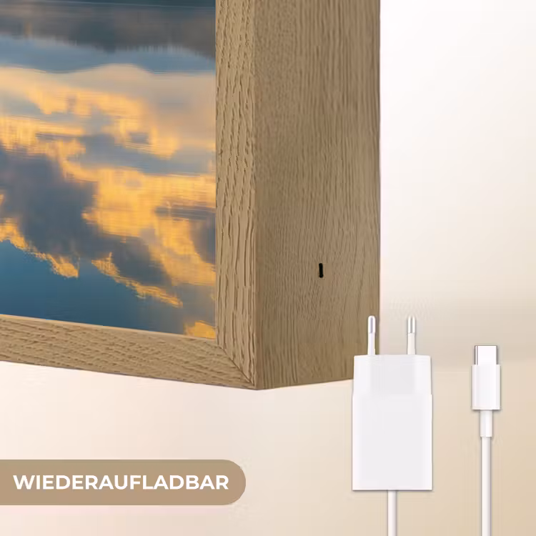 Berg - Rivier - Zonsondergang Light Box met batterij (Wandlamp) middel -USP_websiteoplaadbaarDE