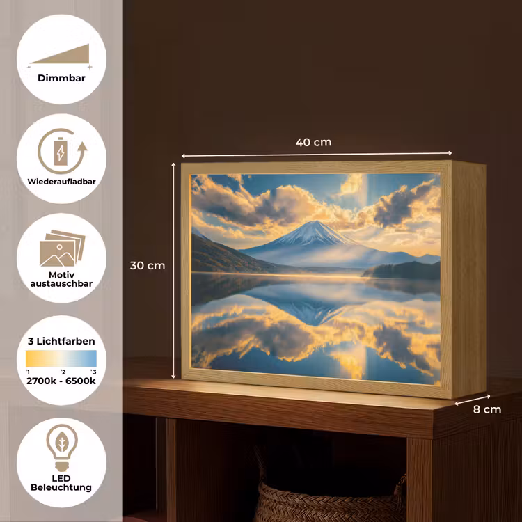 Berg - Rivier - Zonsondergang Light Box met batterij (Wandlamp) middel -USP_websiteoverzichtDE