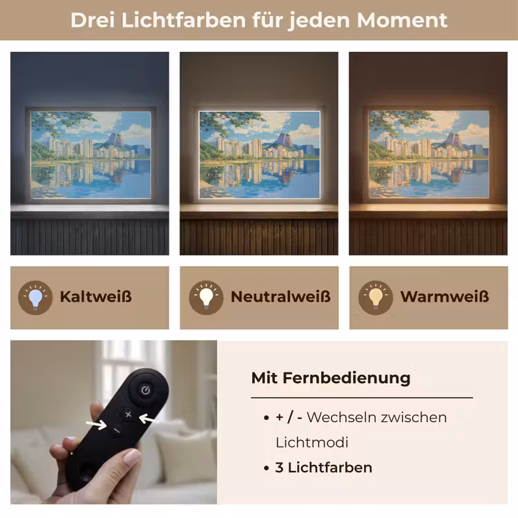 Berg - Skyline - Strand - Water Light Box met batterij (Wandlamp) middel -USP_lichtkleurDE