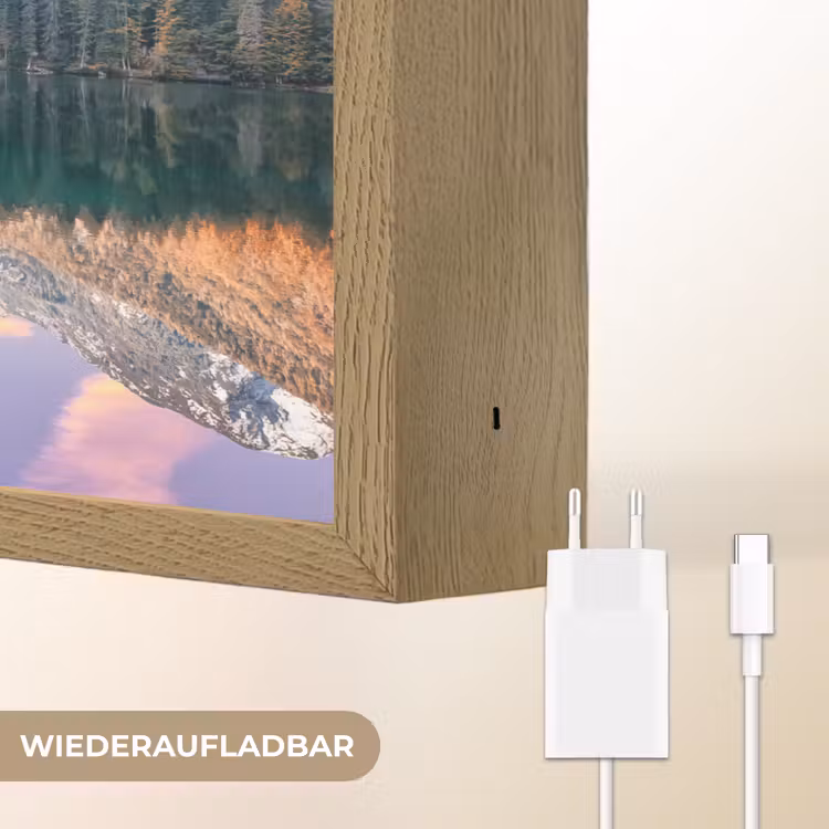 Bergen - Bos - Water - Lucht - Roze - Paars Light Box met batterij (Wandlamp) middel -USP_websiteoplaadbaarDE