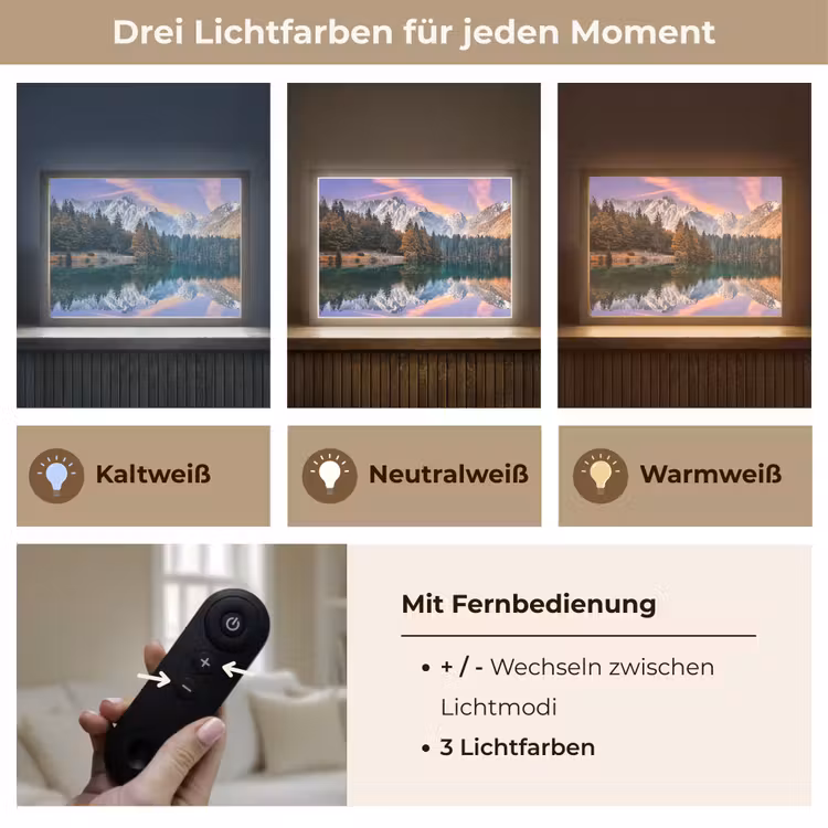 Bergen - Bos - Water - Lucht - Roze - Paars Light Box met batterij (Wandlamp) middel -USP_lichtkleurDE