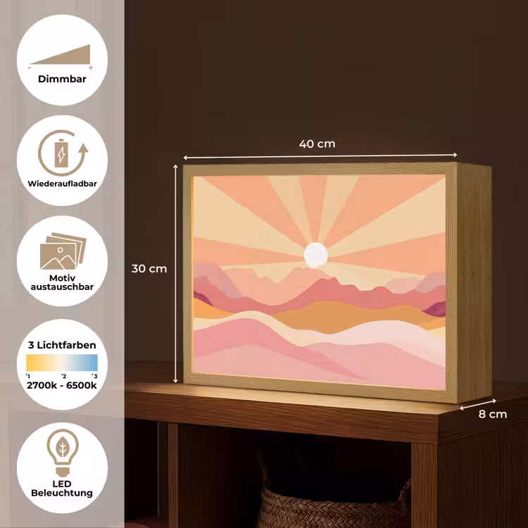 Bergen - Abstract - Zonnestralen - Roze Light Box met batterij (Wandlamp) middel -USP_websiteoverzichtDE