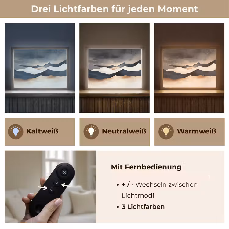 Bergen - Donkerblauw - Landschap Light Box met batterij (Wandlamp) middel -USP_lichtkleurDE
