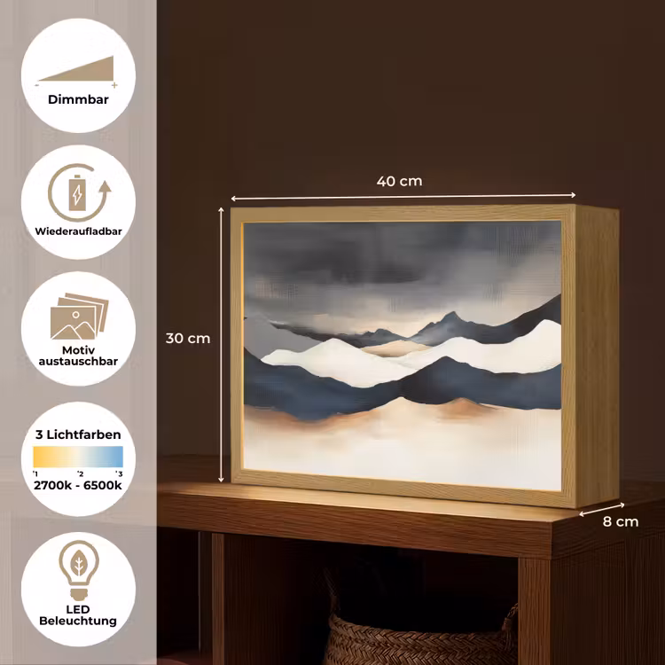Bergen - Donkerblauw - Landschap Light Box met batterij (Wandlamp) middel -USP_websiteoverzichtDE