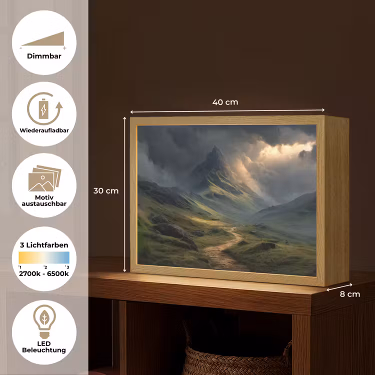 Bergen - Kronkelpad - Groen - Wolken Light Box met batterij (Wandlamp) middel -USP_websiteoverzichtDE