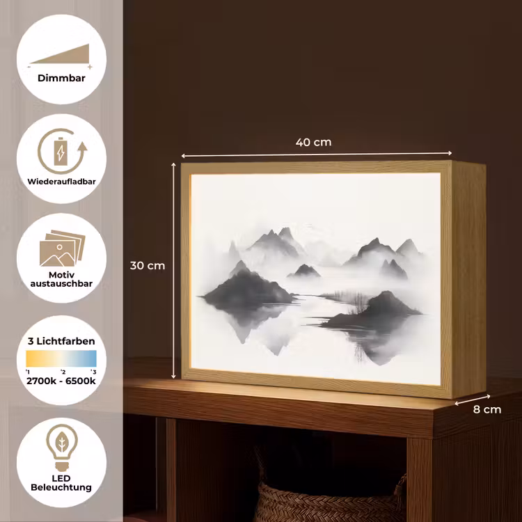 Bergen - Mistig - Water - Wit Light Box met batterij (Wandlamp) middel -USP_websiteoverzichtDE