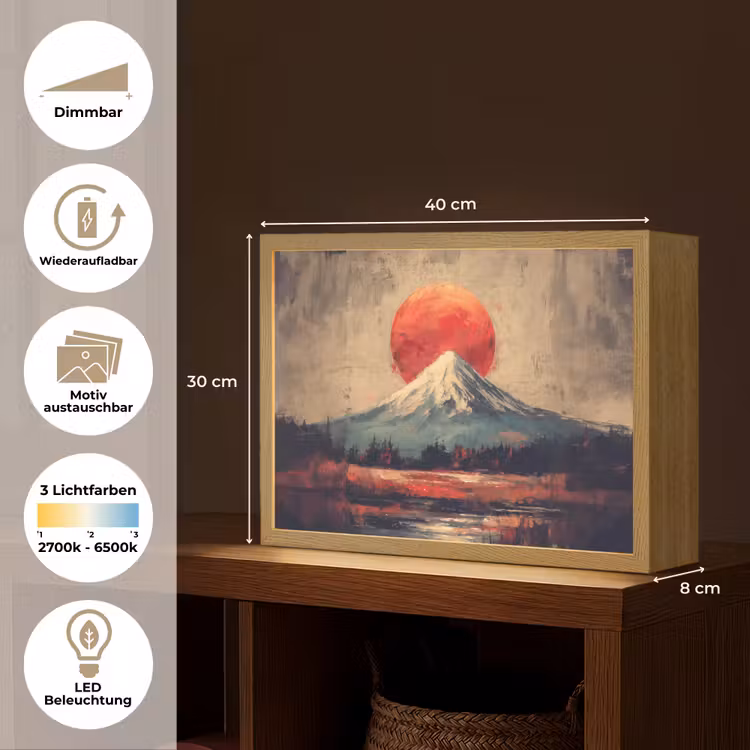 Bergtop - Sneeuw - Zon Light Box met batterij (Wandlamp) middel -USP_websiteoverzichtDE