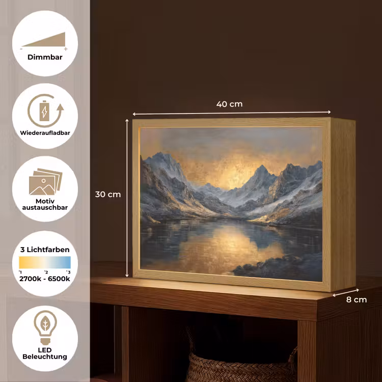 Berglandschap met Gouden Zonsondergang Light Box met batterij (Wandlamp) middel -USP_websiteoverzichtDE