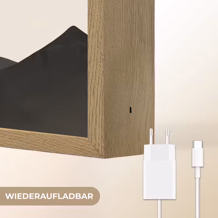Bergsilhouetten - Gouden cirkel - Beige Light Box met batterij (Wandlamp) middel -USP_websiteoplaadbaarDE