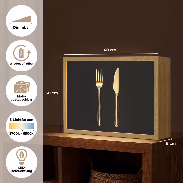 Bestek - Goud - Mes - Vork Light Box met batterij (Wandlamp) middel -USP_websiteoverzichtDE