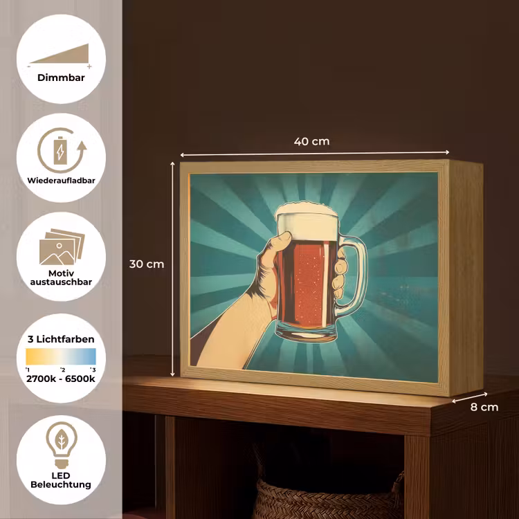 Bierglas - Schuim - Retro - Groen Light Box met batterij (Wandlamp) middel -USP_websiteoverzichtDE