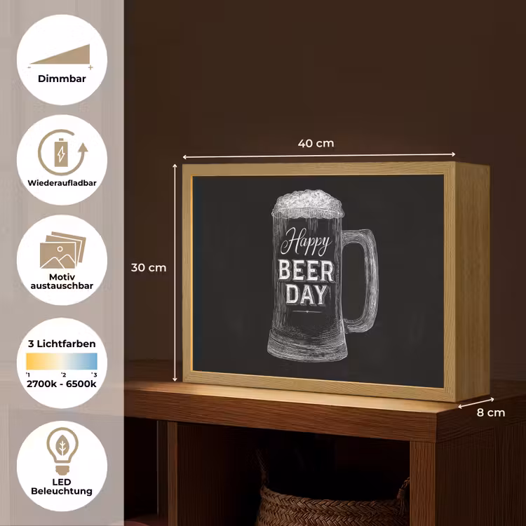 Bierpul - Witte krijtletters - Happy beer day Light Box met batterij (Wandlamp) middel -USP_websiteoverzichtDE