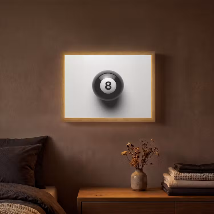 Biljartbal - Getal - Acht - Wit Light Box met batterij (Wandlamp) middel -sfeer4