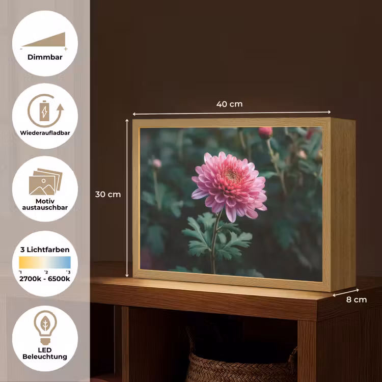 Blad - Chrysant - Roze - Schaduw Light Box met batterij (Wandlamp) middel -USP_websiteoverzichtDE