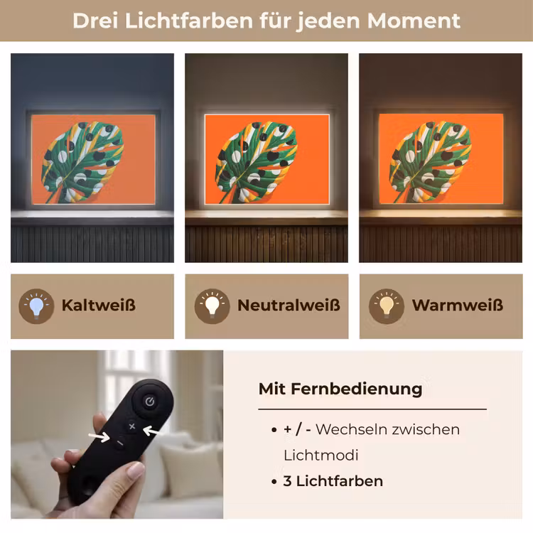 Blad - Oranje - Stippen - Kleurrijk Light Box met batterij (Wandlamp) middel -USP_lichtkleurDE